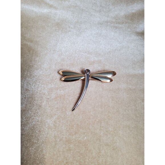 Vintage Liz Claiborne LC Rhinestone and 2 Tone Dragon Fly Brooch / Pin - Picture 2 of 4